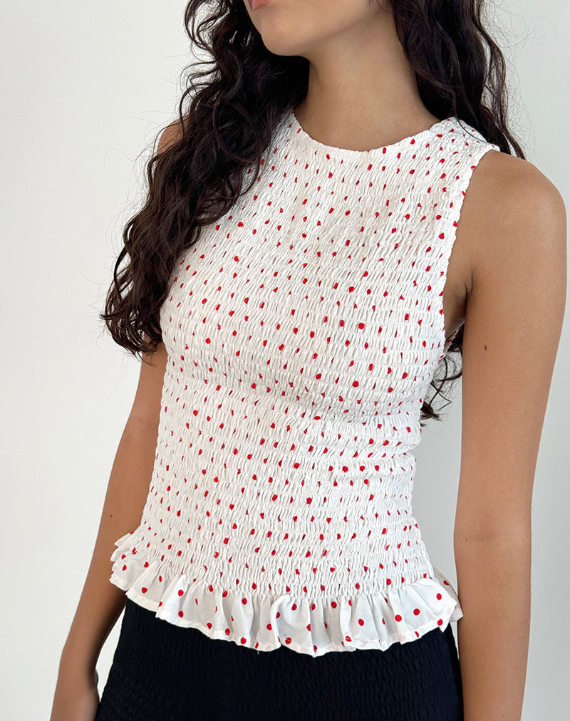 Camiseta de tirantes con tirantes Birita de lunares blancos y rojos