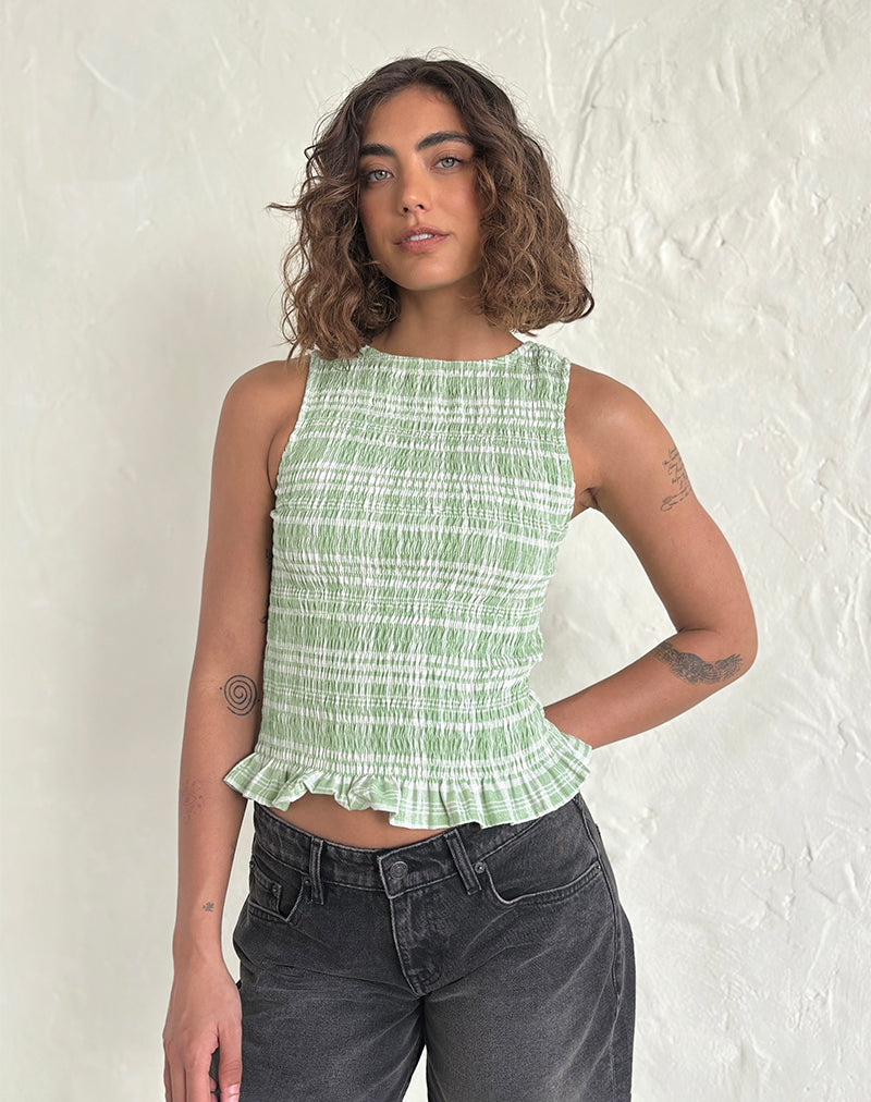 Imagen de Birita Shirred Top in Table Cloth Neo Mint