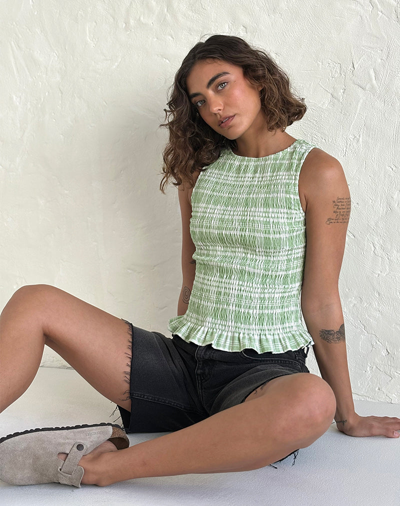 Birita Shirred Top en Mantel Neo Mint
