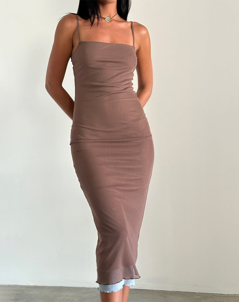 Imagen de Bisilk Vestido Midi en Malla Marrón con Azul Claro