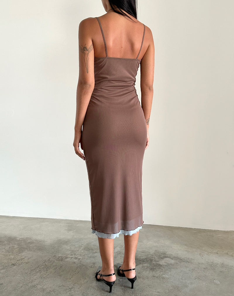 Imagen de Bisilk Vestido Midi en Malla Marrón con Azul Claro