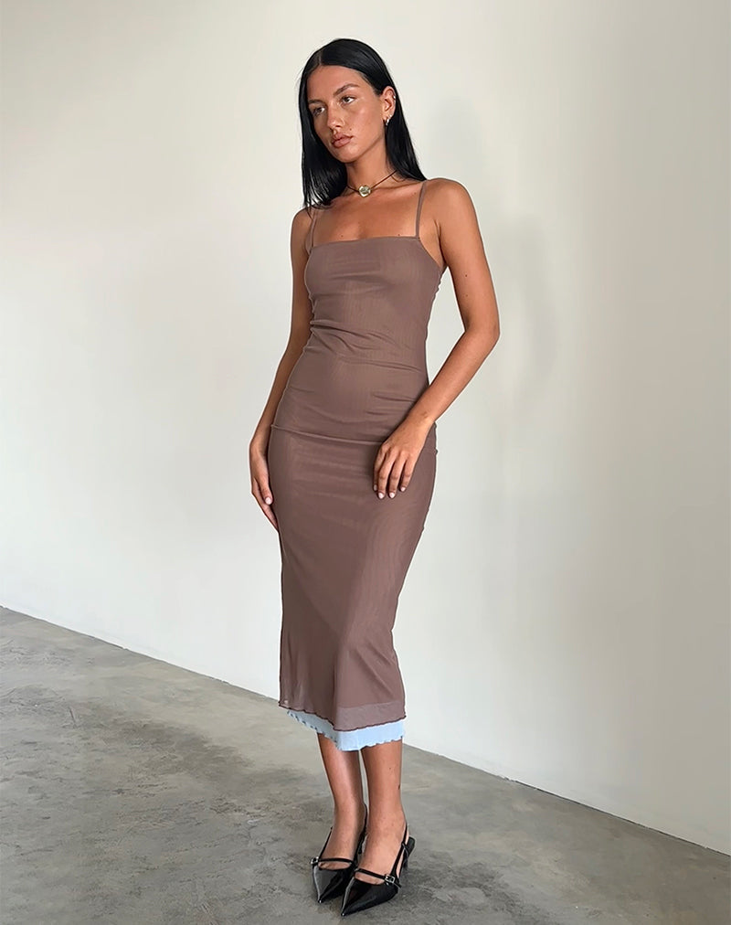 Imagen de Bisilk Vestido Midi en Malla Marrón con Azul Claro