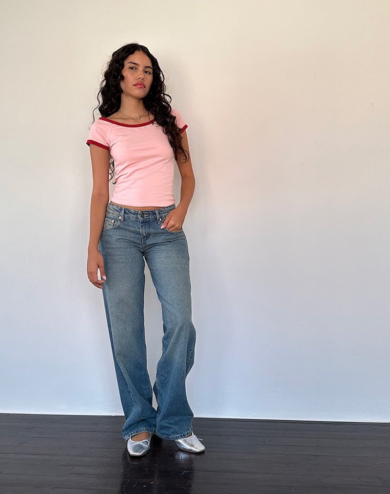 Top Bitha en rosa ballet con ribete rojo adrenalina