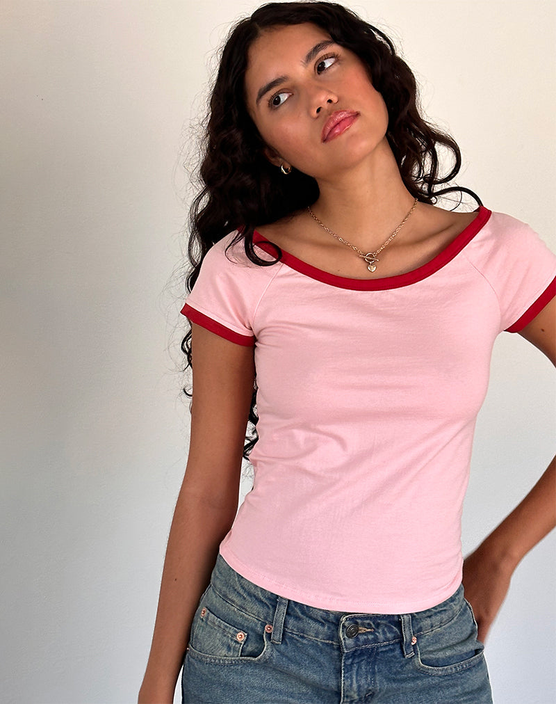 Imagen de Bitha Top en rosa ballet con ribete rojo adrenalina