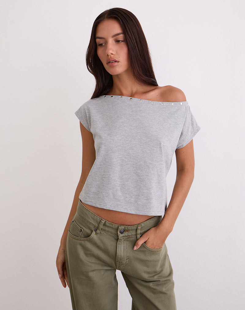 Imagen de Bizzy Top with Studded Neckline in Grey Marl