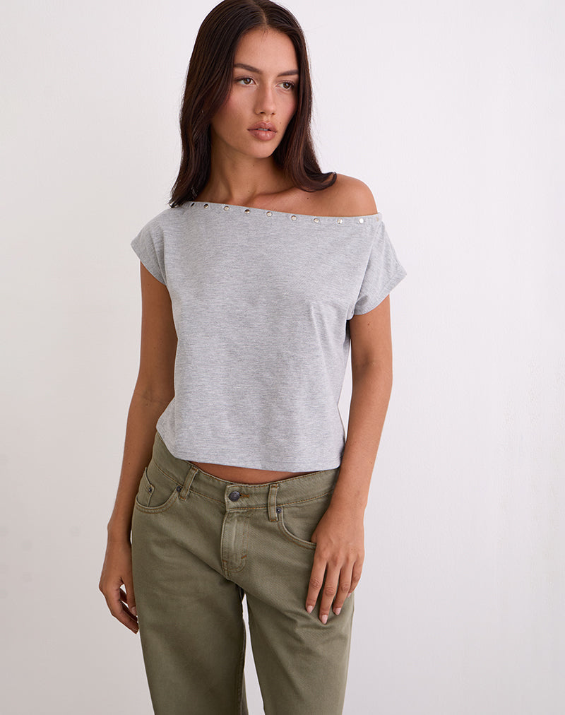 Imagen de Bizzy Top with Studded Neckline in Grey Marl
