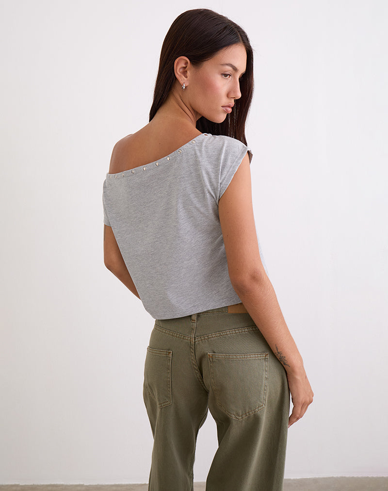 Imagen de Bizzy Top with Studded Neckline in Grey Marl