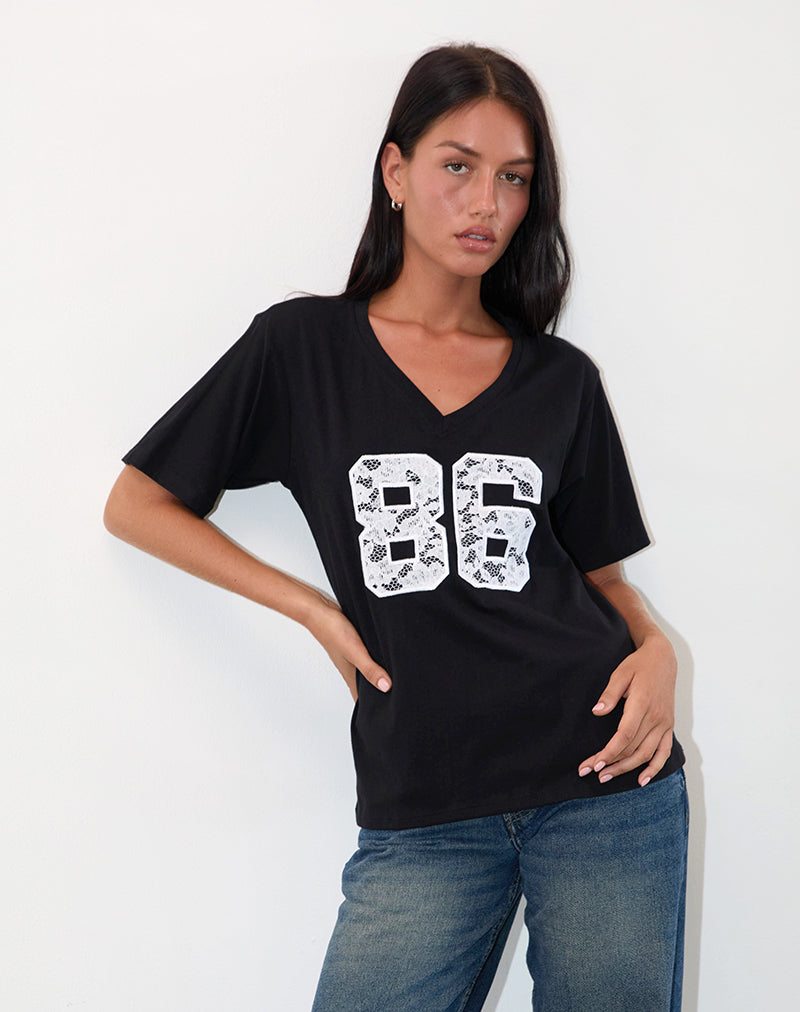 Imagen de Blaine Oversized Tee in Black with 86 White Lace Embroidery