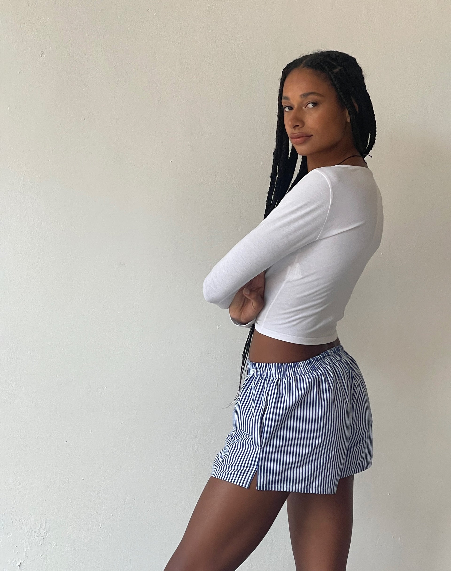 imagen de MOTEL X JACQUIE Laboxe Pantalones cortos de popelina a rayas azules