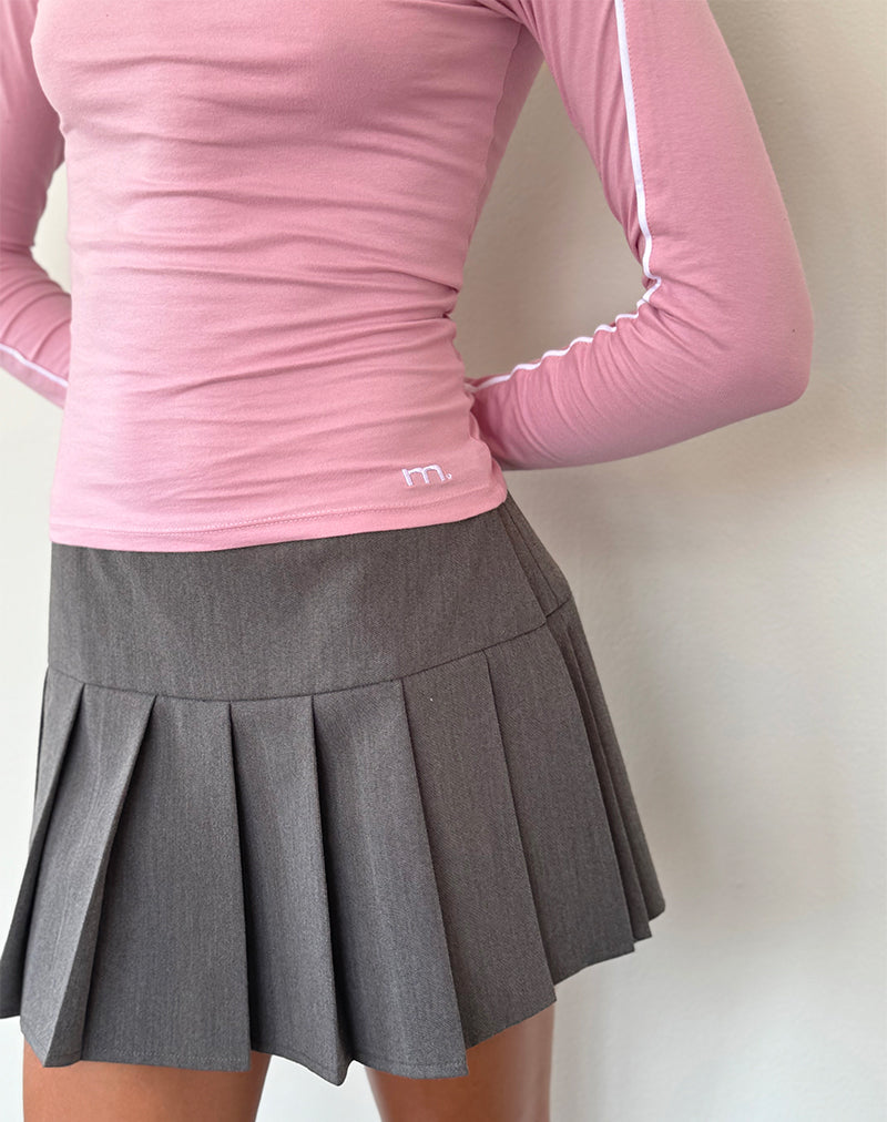 Image of Bonija Top de manga larga en rosa flamingo con ribetes blancos y bordado M