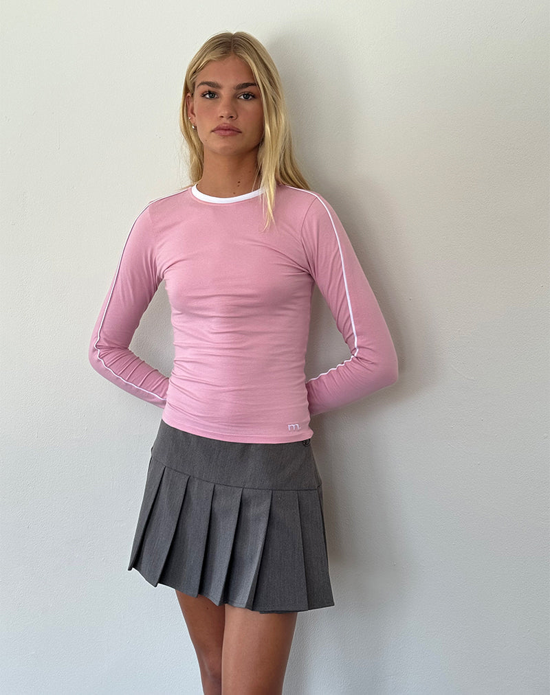 Image of Bonija Top de manga larga en rosa flamingo con ribetes blancos y bordado M