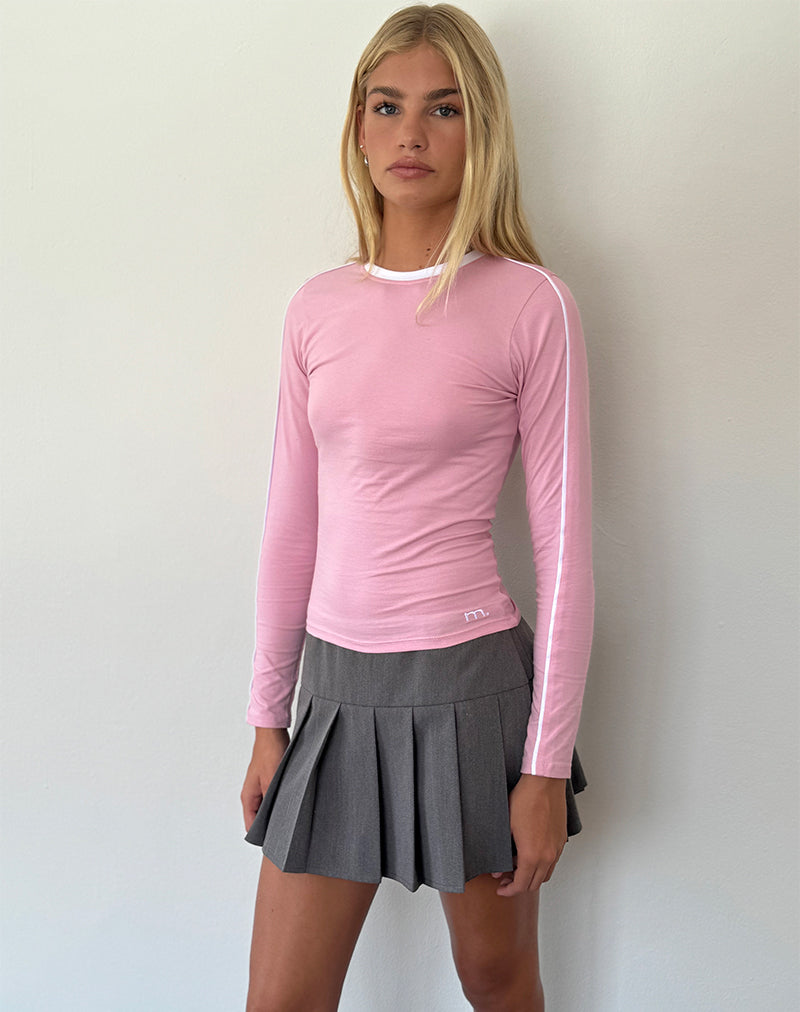 Image of Bonija Top de manga larga en rosa flamingo con ribetes blancos y bordado M