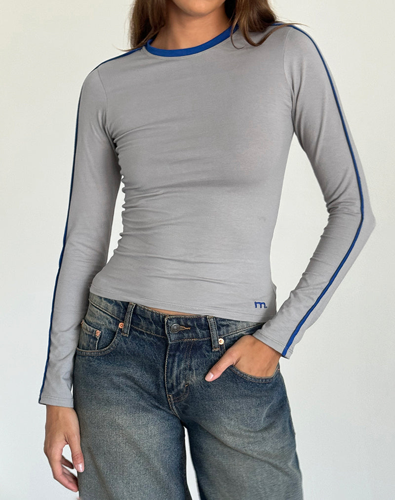 Imagen de Bonija Top de manga larga en gris con ribetes azul cobalto