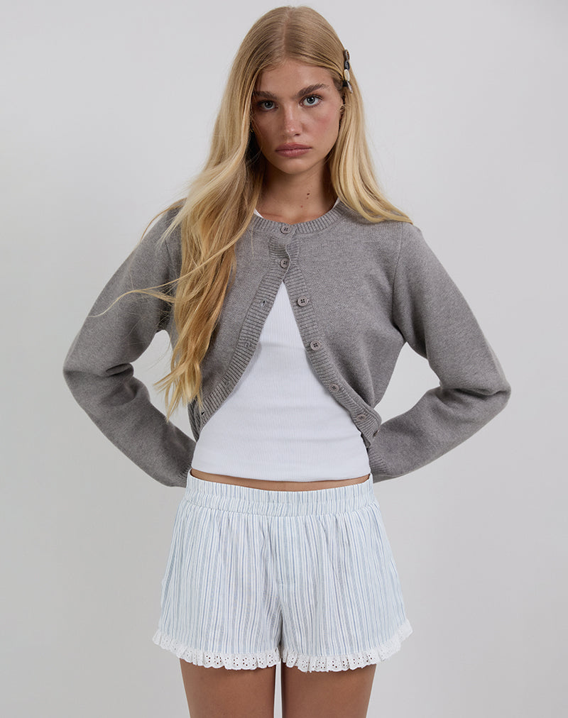 Imagen de Bonji Shorts en Lino Blanco con Raya Azul