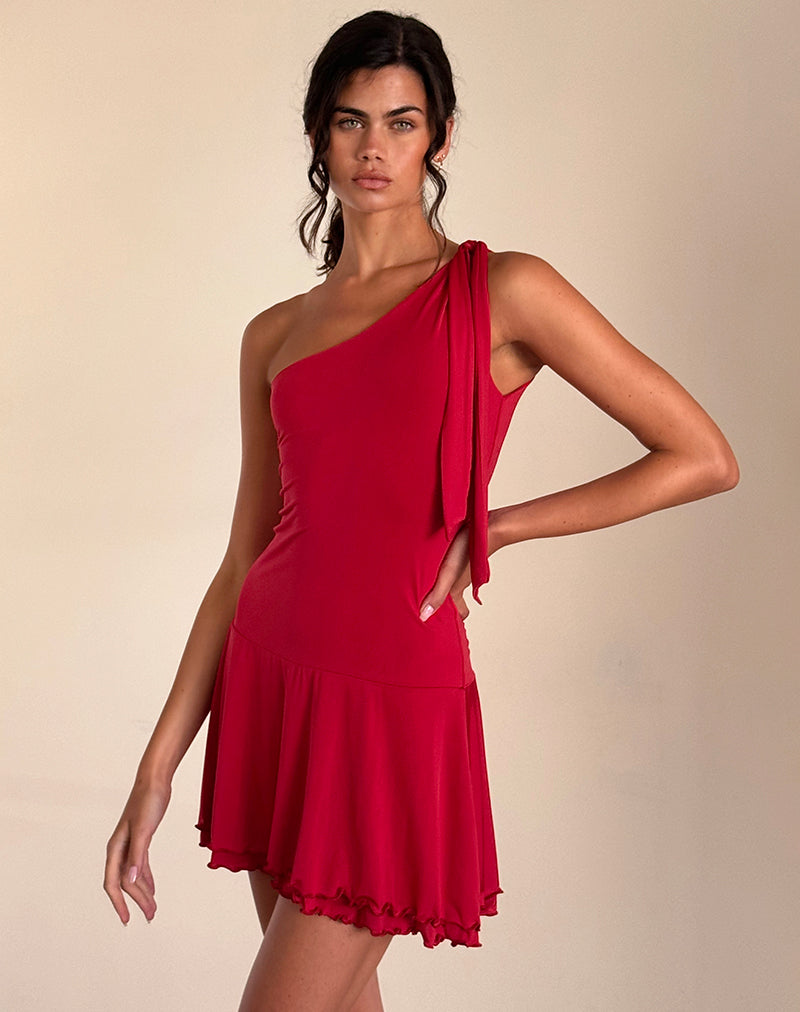 Minivestido Boone de un hombro en Slinky Red