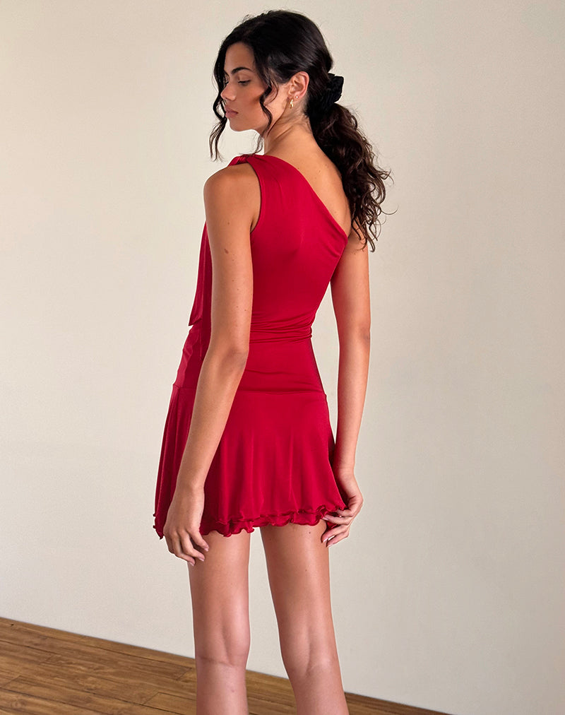 Imagen de Boone Mini Vestido de un hombro en Slinky Rojo