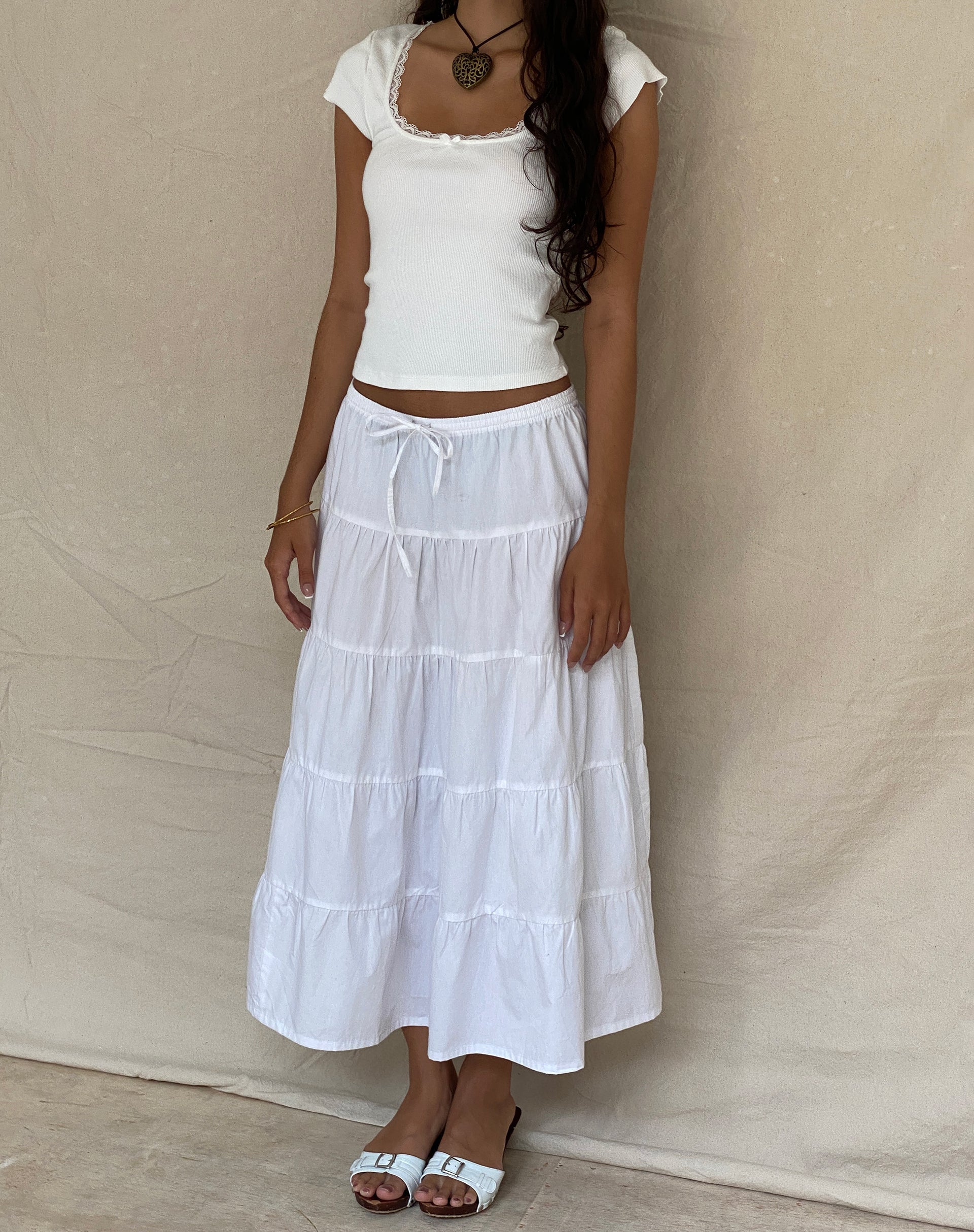 Imagen de Bovillo Lace Trim Tee in Ribbed Off White