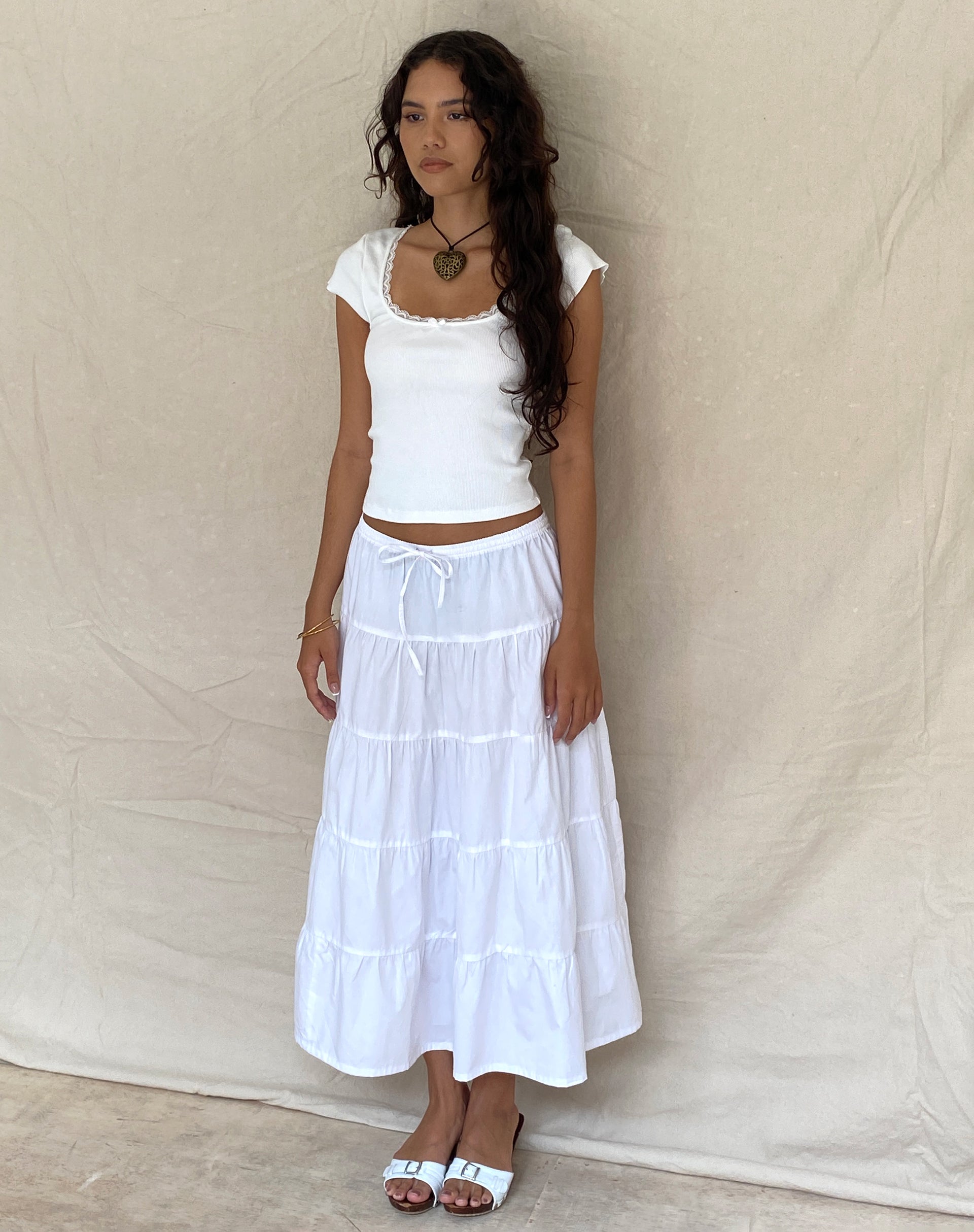 Imagen de Bovillo Lace Trim Tee in Ribbed Off White