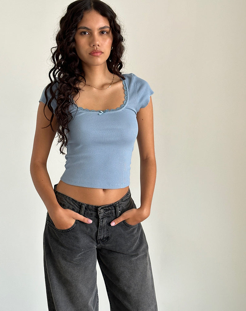 Top de manga casquillo Bovillo en azul Nantucket
