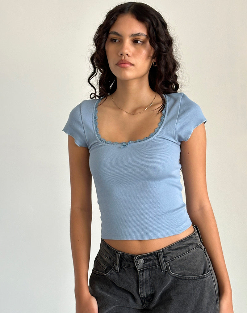 Top de manga casquillo Bovillo en azul Nantucket