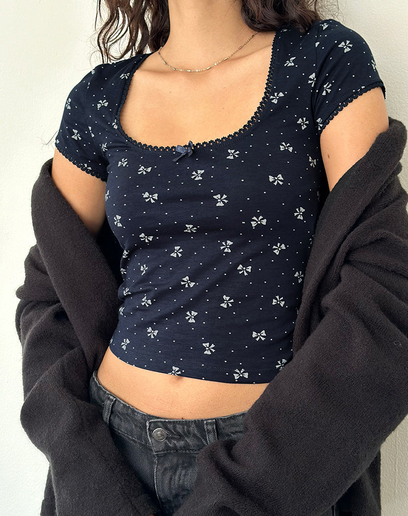 Top Bovino en Mini Bow Azul Marino