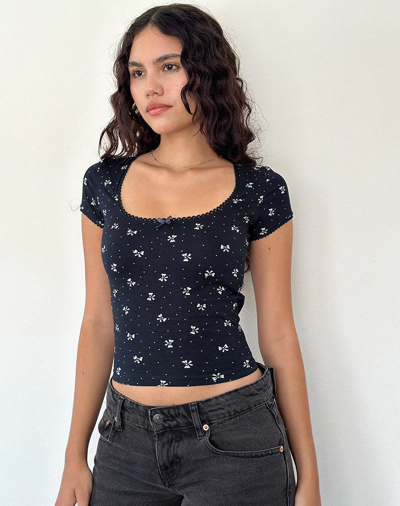 Top Bovino en Mini Bow Azul Marino