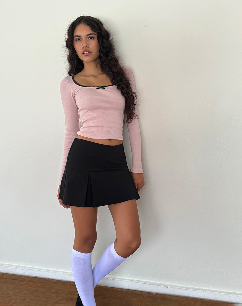 Imagen de Bovita Top de canalé de manga larga en rosa dama con encaje negro