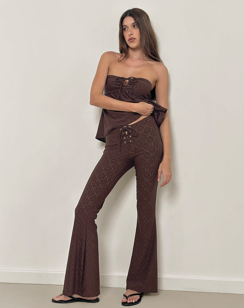 Pantalones acampanados Dan Tie Front en Broderie Marrón