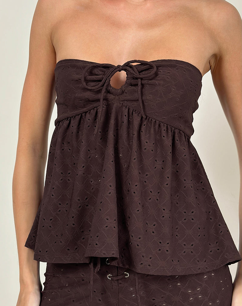 Top Boyd Bandeau en Broderie Marrón elástico