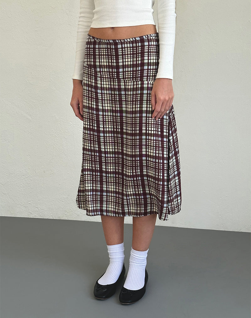 Falda Brella Midi en Multi Check Marrón