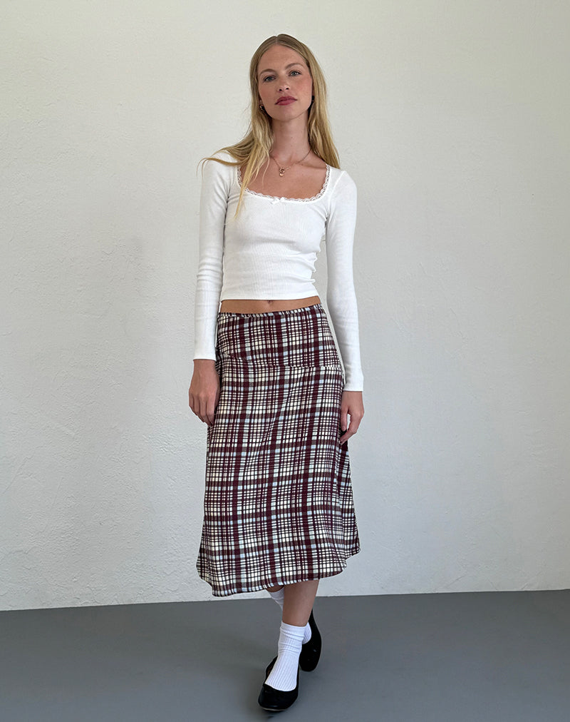 Falda Brella Midi en Multi Check Marrón