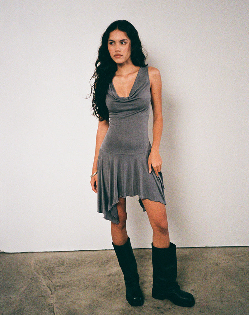 Imagen de Mini Vestido Cascada Briar en Cupro Gris