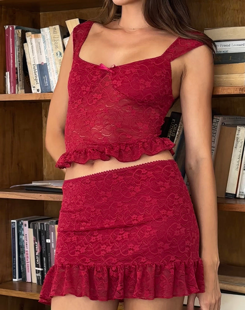 Cami top Brietta de encaje rojo intenso