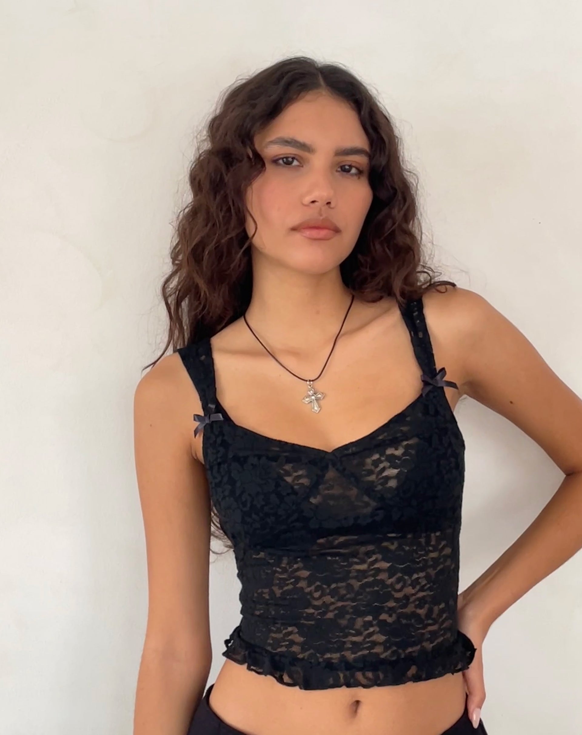 Imagen de Brietta Corset Top sin forro en encaje rosa Negro