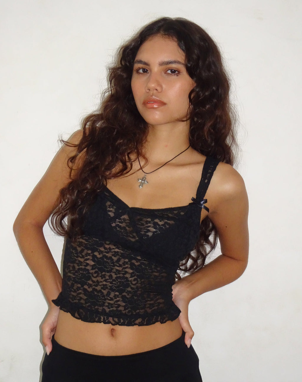 Corset Brietta sin forro en encaje rosa Negro
