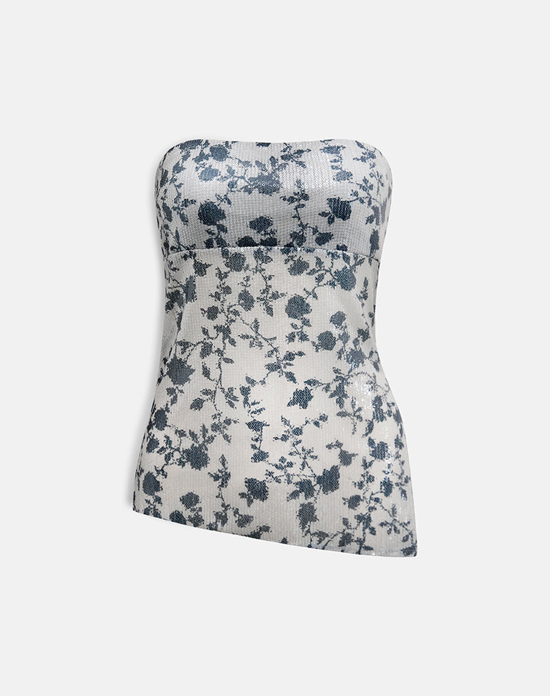 Imagen de Brilia Bandeau Top en Flor de Lentejuelas Gris