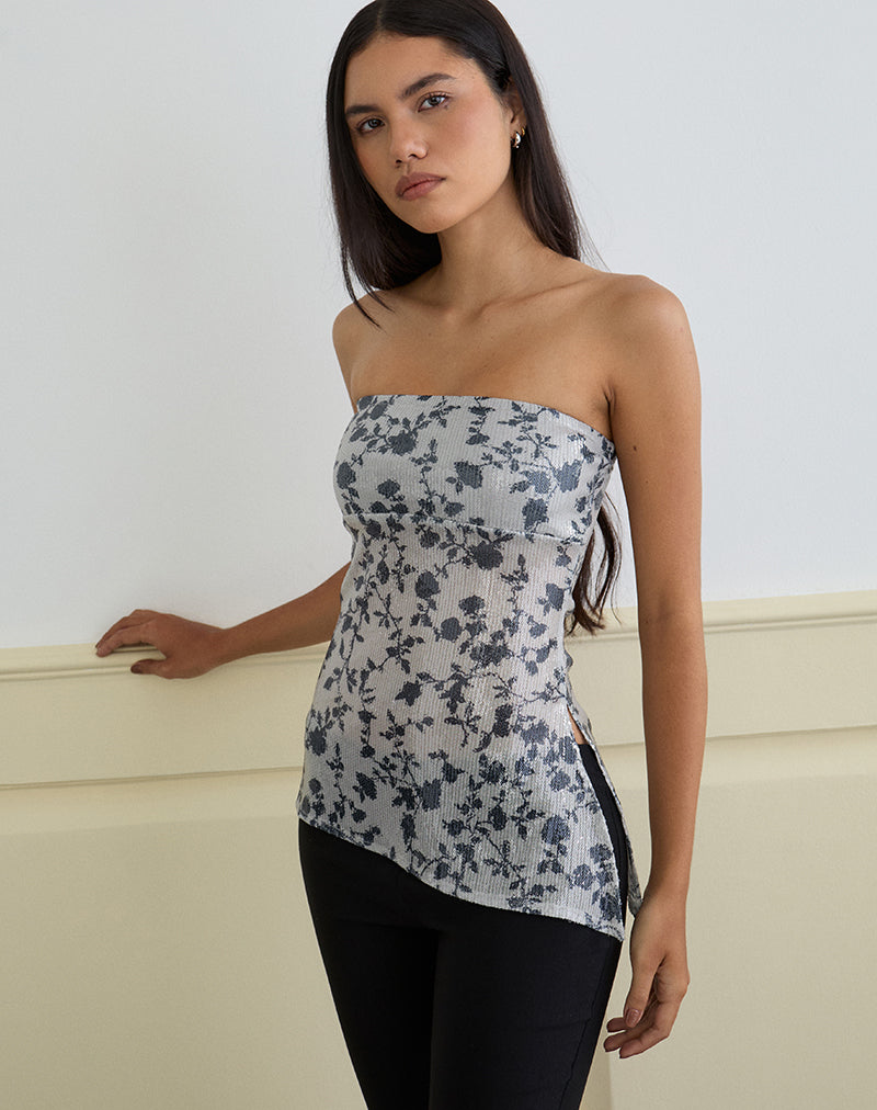Imagen de Brilia Bandeau Top en Flor de Lentejuelas Gris