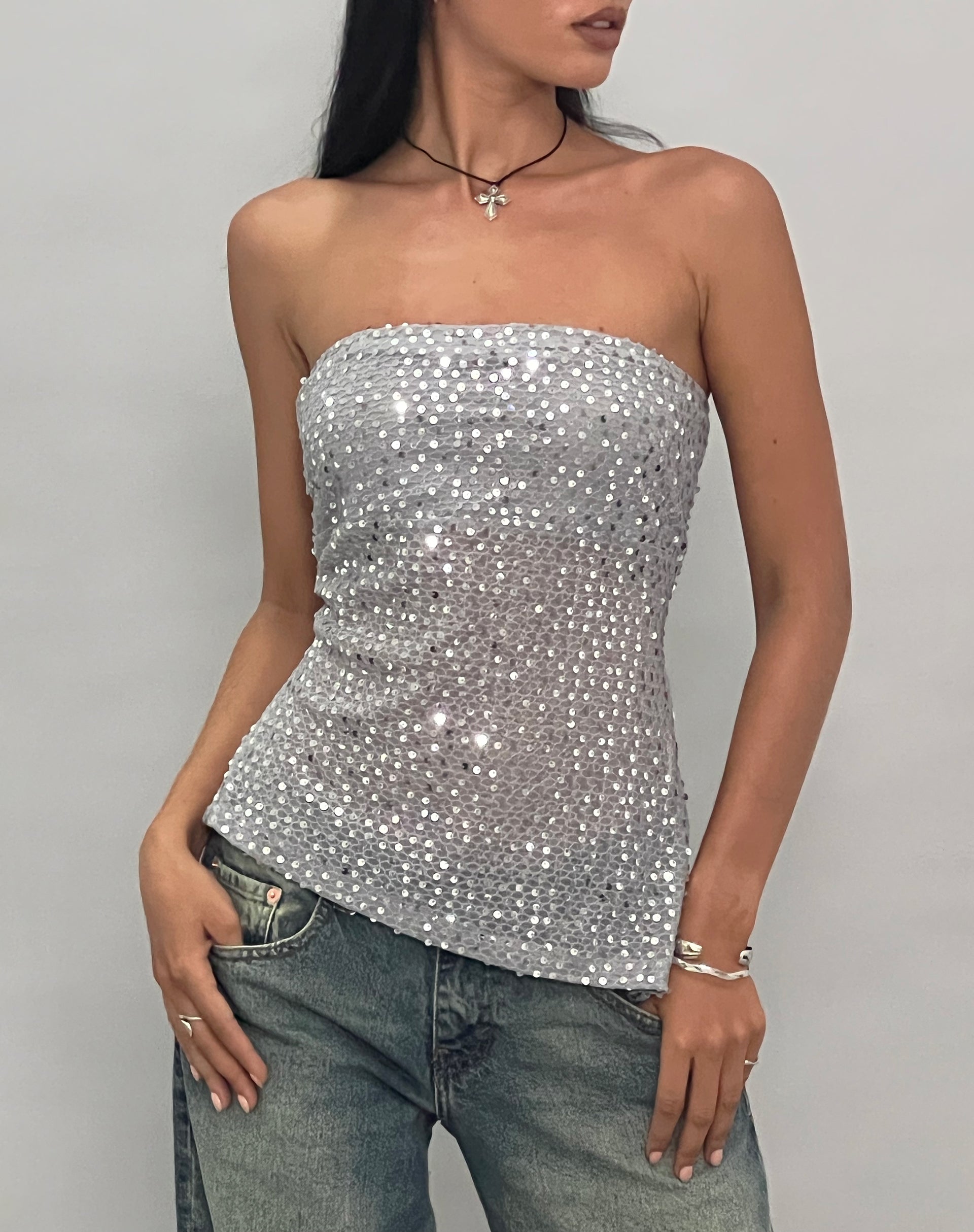 Imagen de Brilia Bandeau Top de Lentejuelas Plata