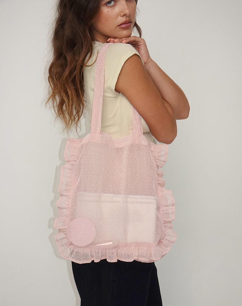 Imagen de Brinana Tote Bag en gasa texturizada rosa