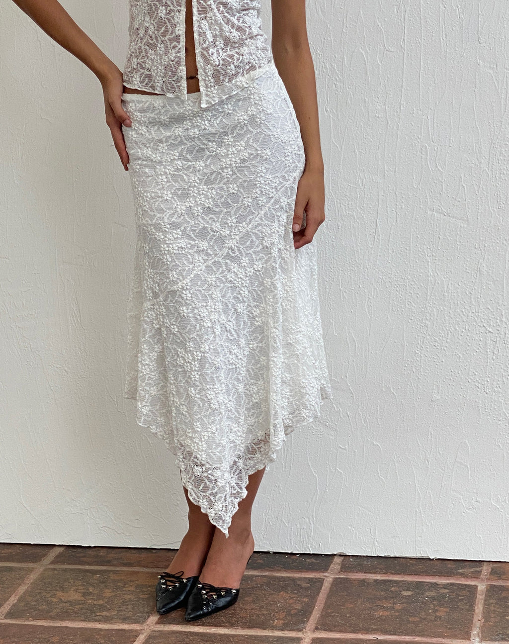 Cinta Falda Midi de Encaje Marfil