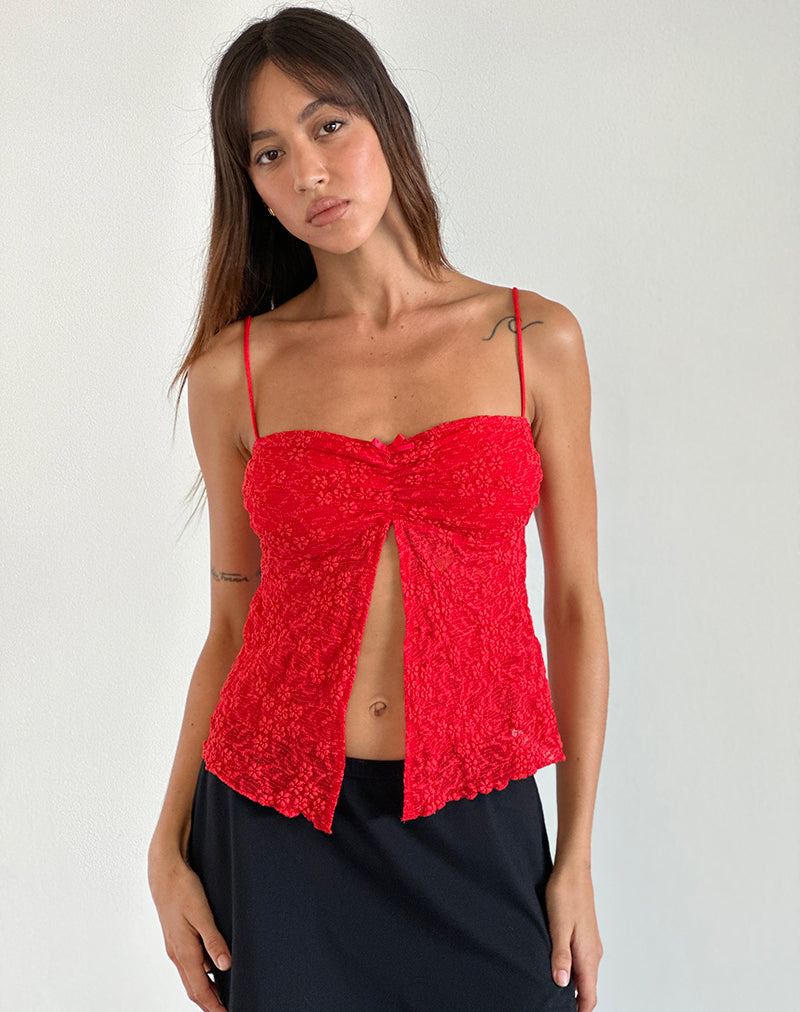 Top Briony de encaje rojo