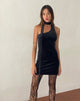 Imagen de Bripca Mini Vestido de Terciopelo Negro con Cuello a un Hombro