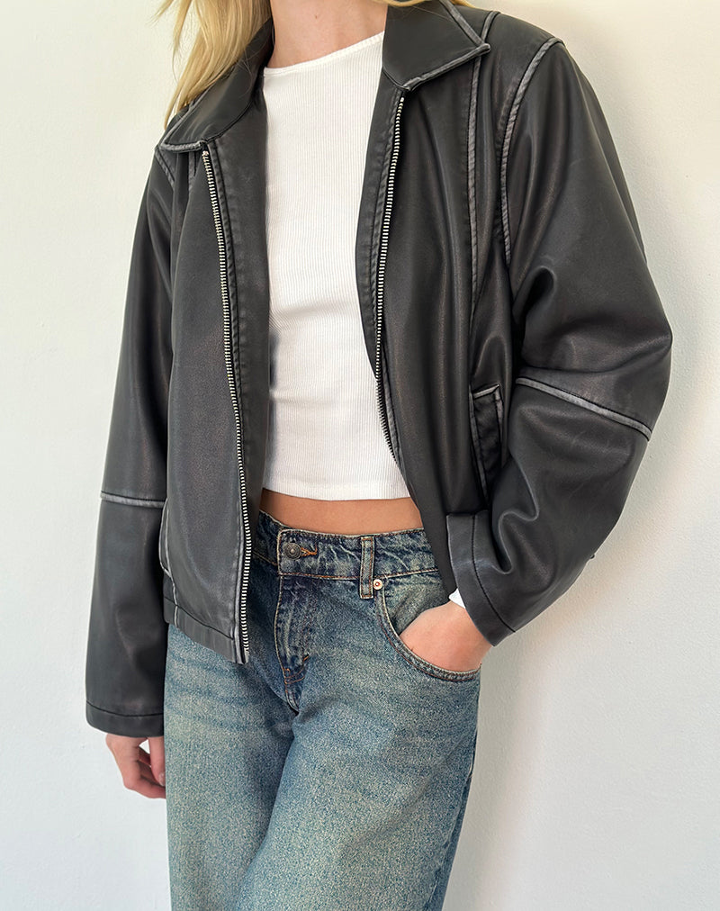 Chaqueta Brittany Distressed en PU Negro