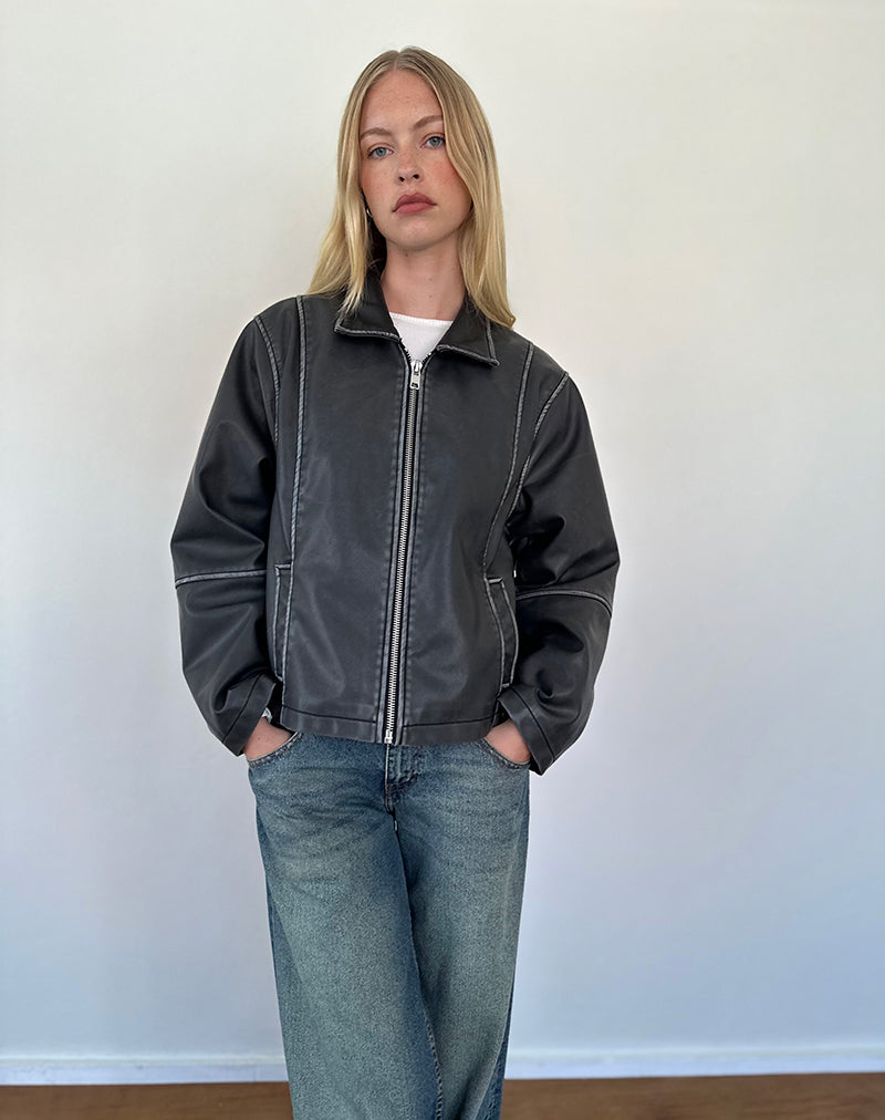 Chaqueta Brittany Distressed en PU Negro