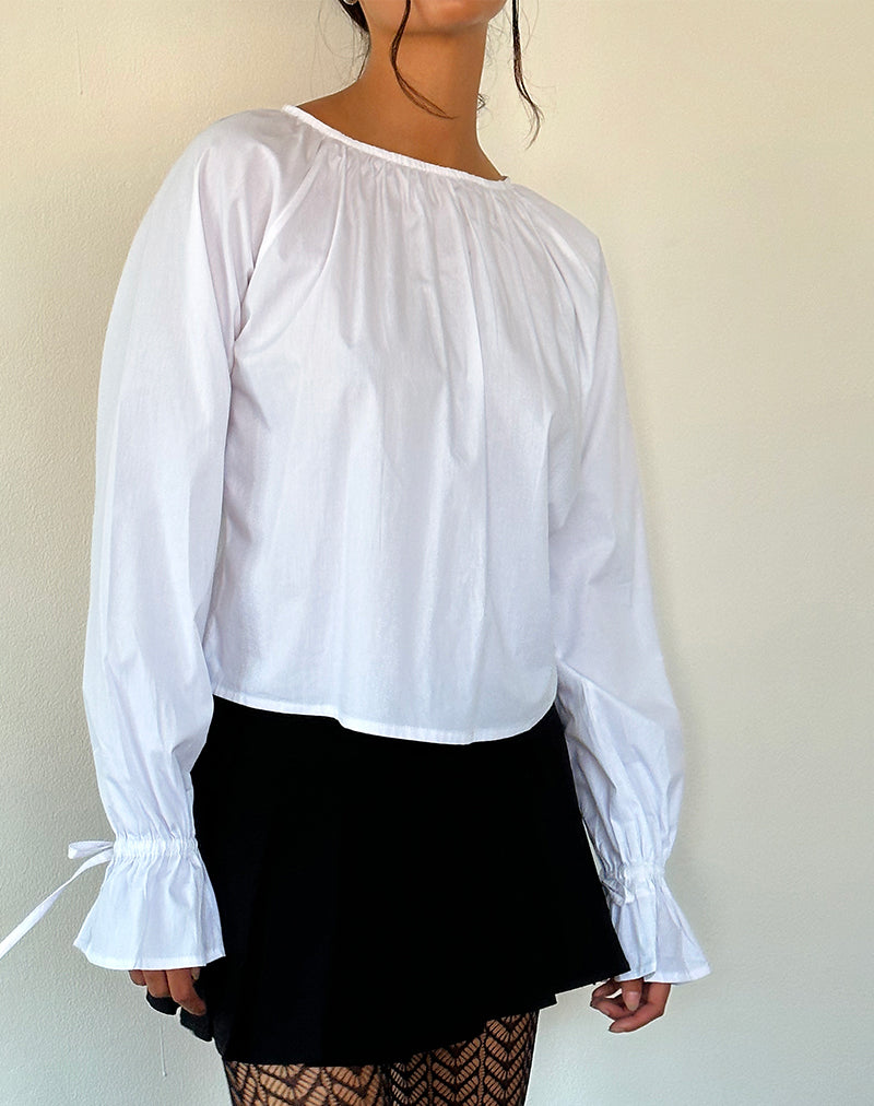 Imagen de la blusa Bulila Tie Sleeve de popelina blanca