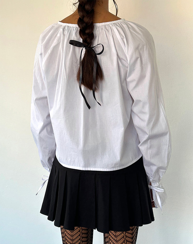 Imagen de la blusa Bulila Tie Sleeve de popelina blanca