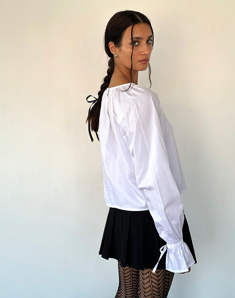 Imagen de la blusa Bulila Tie Sleeve de popelina blanca