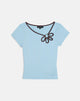 Imagen de Bunga Flower Cut Out Top en Azul Nantucket con Encuadernación Chocolate