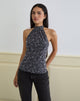 Imagen de Burkie Top Cuello Haltern en Pretty Petal Flock Gris Oscuro