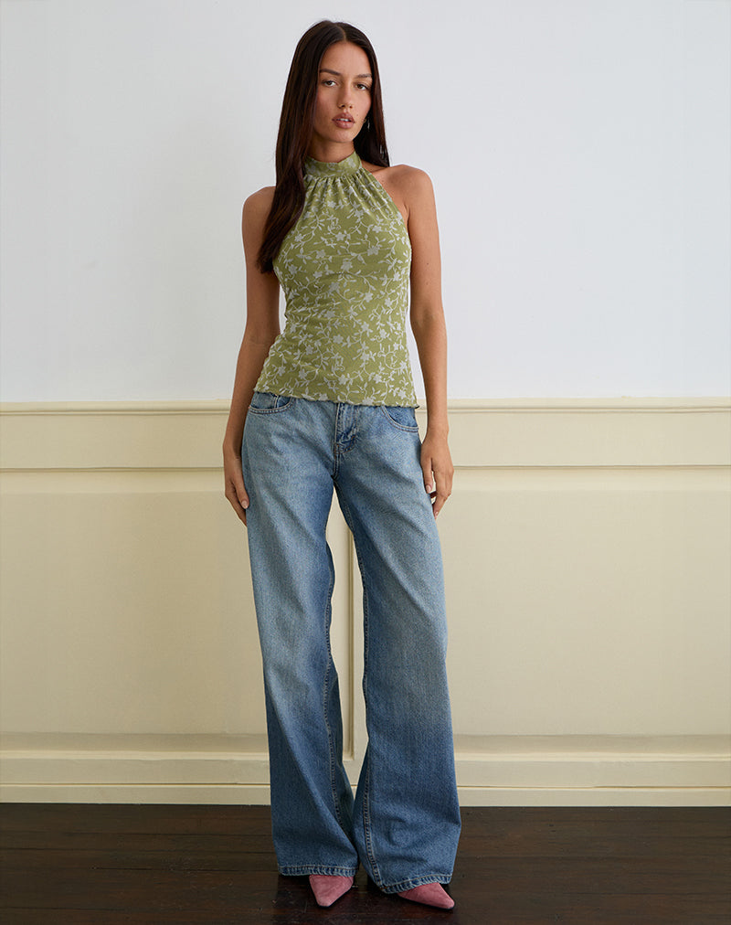 Imagen de Burkie Top Cuello Haltern en Pretty Petal Flock Oliva